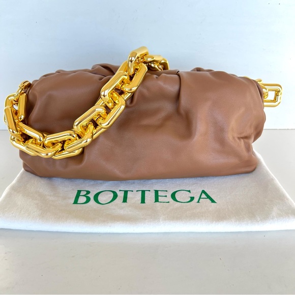 BOTTEGA VENETA The Chain Pouch Chunky Gold w Brown Leather Handbag Shoulder Bag - Picture 2 of 16